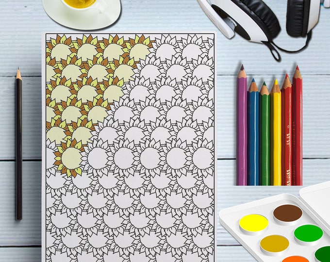 Printable Sunflower Pattern Coloring Page - Cute And Relaxing Nature Print