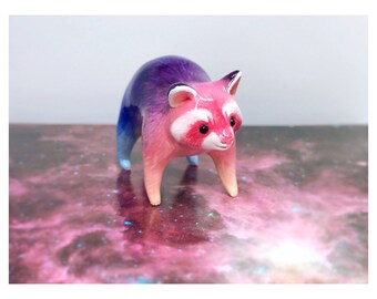 Colorful Raccoon Polymer Clay Figurine