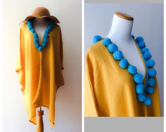 kaftan dress, Kaftan, Boho Dress, Boho Caftan, Pompom Dress, Pompom caftan dress