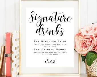 Signature drink sign printable Editable template Wedding template Signature cocktail sign Wedding drink menu template Menu board sign #vm21