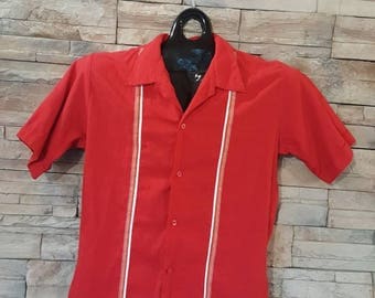 50s-60s shirt/rockabilly shirt/size small retro shirt/bowling shirt/Men's retro fashion /rock and roll shirt