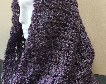 Purple Hooded Cowl, Purple Crochet Scarf, Hooded Cowl, Lavender Cowl Scarf, Purple Cowl Scarf, Crocheted Scarf, Circle Scarf, Gifts for Her