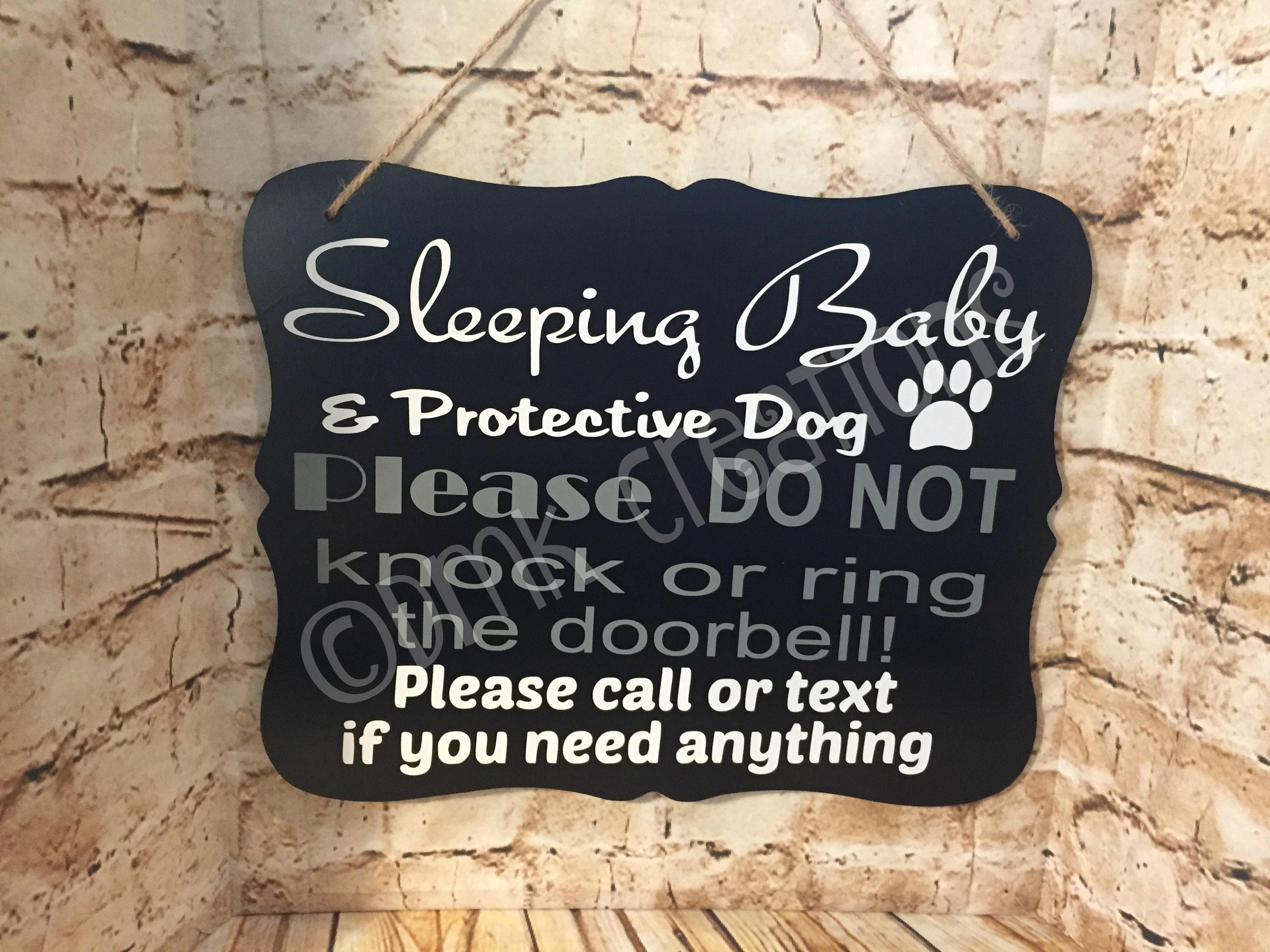Sleeping Baby & Protective Dogs Sign dogs baby door hanger