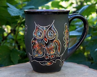 Large ceramic mug Coffee mug Owl Gift for men Gift for him Sister gift 13 oz mug Eagle-owl Husband gift Mother daughter Office mug Boss mug