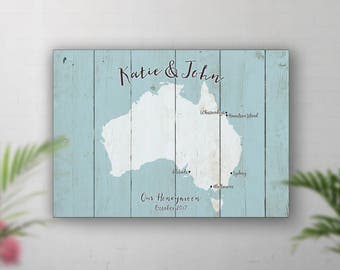 Australia Map, Rustic Map, Personalised Travel Map, Honeymoon Trip Map, Wedding Guest Book Alternative, Places Been Map, Beach, Custom Sign