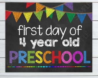 First day of 4 year old PRESCHOOL - Chalkboard Sign First day of preschool instant download - Chalkboard Sign School #DPIFDP6123