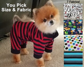 Dog Pajamas with snaps - Dog pj's - Playsuit - Jumpsuit - E collar alternative - Extra Small to Extra Large Sizes - CUSTOM ORDER