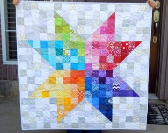 Rainbow Baby Quilt, Baby Girl Quilt, Modern Baby Quilt, Crib Quilt, Baby Blanket, Baby Gift