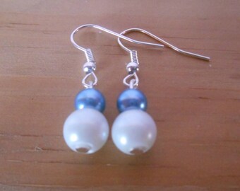 Simple blue and white wedding earrings