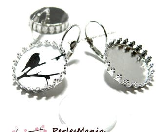 20 pieces: 10 blank SLEEPER claw A SERTIR 12 mm silver plate and 10 cabochons earrings