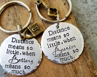 Personalized stamped long distance keychains. Matching couples set. LDR couple keychain. Long distance boyfriend girlfriend gift. Missionary