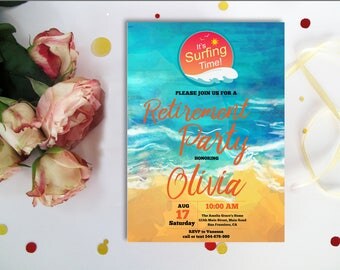 Beach Themed Retirement Party Invitations Printable Digital Beach Themed Retirement Party Invitations Printable Digital