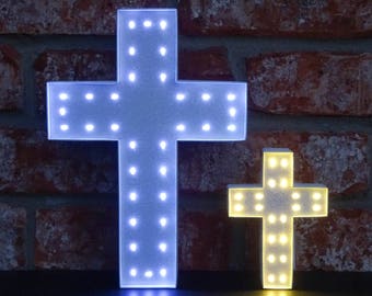 Marquee Cross - Decorative Lighted Cross - 5 inch or 10 inch - Battery Operated Fairy Lights - Lighted Home Decor