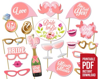 Printable Bridal Shower Photo Booth Props Bride Photobooth