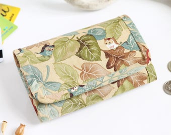 Forest wallet, Women wallet, Small fabric wallet, Pattern wallet, Change wallet, For her, Vegan mini wallet, Coin wallet, Boho wallet, Owl