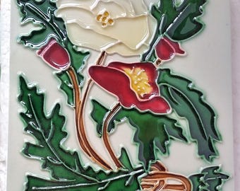 Vintage Ceramic Tile, Neatco Arts and Crafts / Art Nouveau Poppies