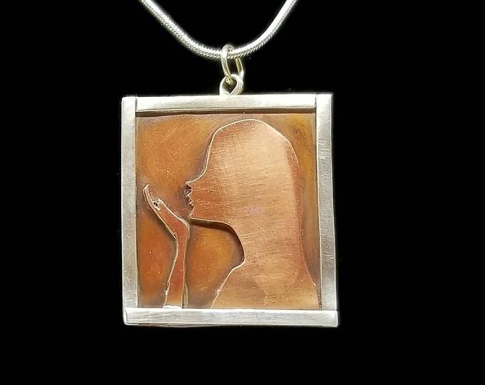 Mixed Metal Silhouette Pendant, Bella Ornamenti Logo Necklace, Copper and Sterling Silver Necklace, Unique Birthday Gift, One of a Kind