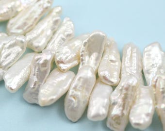 Ivory White Biwa Stick Middle-drilled Freshwater Pearls Beads Jewellery Making