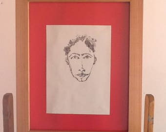 Joven guapo 25,dibujo en tinta negra , hecho a mano sobre papel sin ácido