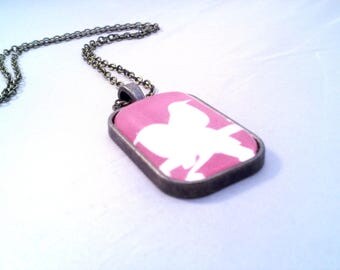 Necklace birds pink shade - rectangle Cabochon