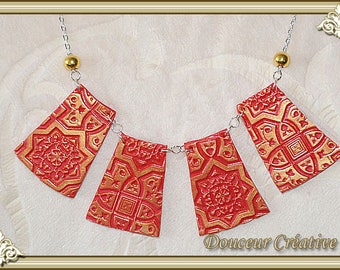 Necklace red gold embossed 103056 pattern