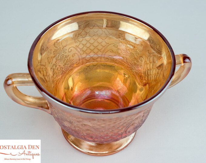 Vintage Footed Sugar and Creamer Set | Normandie Pattern | Iridescent Depression Glass