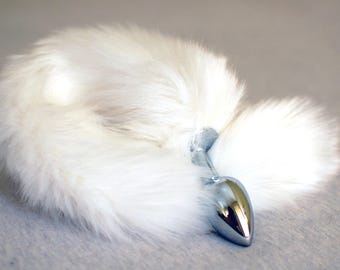 Tail Butt Plug / White Fox Tail / Anal Sex Toy / Anal Plug / Fur Tail / Faux Fur / Fox Butt Plug Tail / Furry / Mature / Fast Shipping
