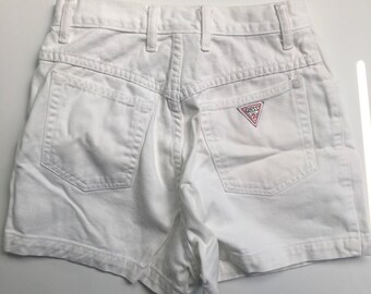 Womens vintage 80s 90s Guess Jeans USA white denim shorts size 29 george marciano made in the usa