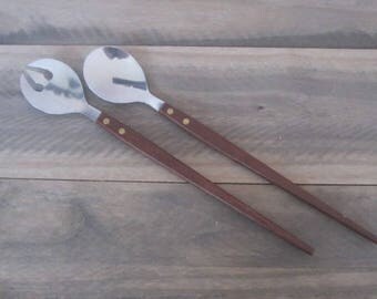 Vintage Modern Mid Century Salad Utensils Wooden handled Modern Vintage Kitchen Utensils Salad Toss Utensils