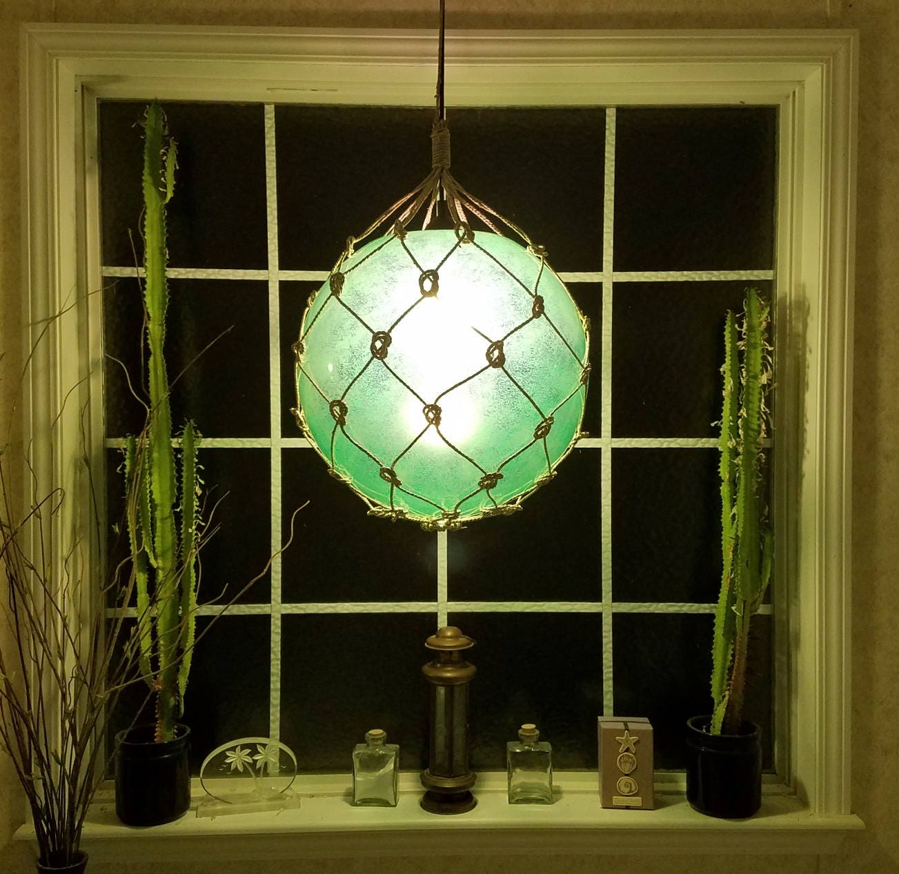 Large Nautical Light Pendant Green Tiki Fishermans Float