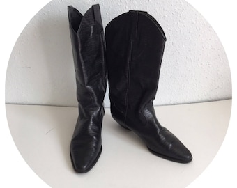 Vintage 80's Real leather Faux snakeskin Black Cowboy boots Size UK 5.5/ Euro 38.5