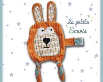 Doudou flat pacifier, "Lilizou" baby Tangerine color