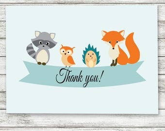 Baby Shower Thank You Card, Woodland Animal Baby Shower Thank You Card, Woodland Shower Thank You Card, Shower Thank You Card - Printable