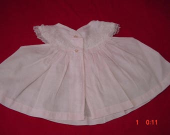 Vintage Pink Cotton Diaper Shirt with Ruffles, 1-3 mo, or large doll, Very Good Cond