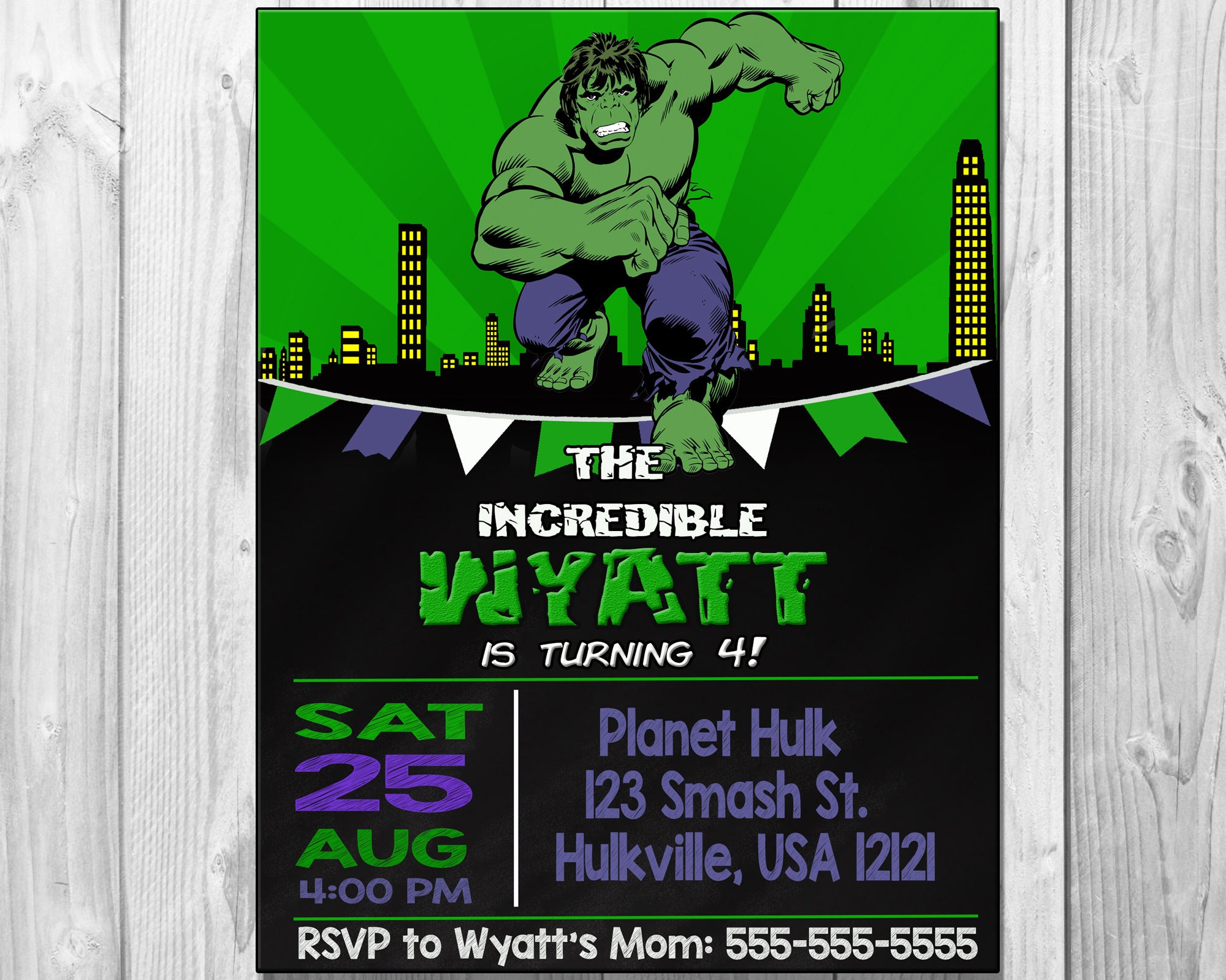 Incredible Hulk Birthday Party Invitations Birthday Invite