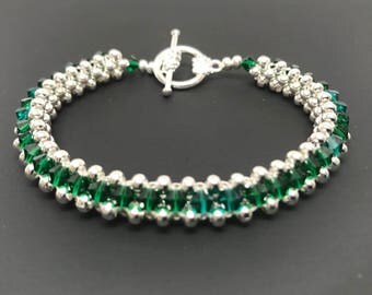 Swarovski Crystal Bracelet, Swarovski Bracelet, crystal bracelet, silver bracelet, beaded bracelet, woven bracelet, emerald bracelet