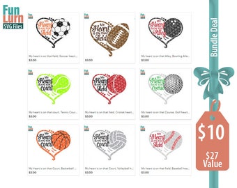 Sports SVG Bundle, Bundle , My heart is on that, field, court, course, football, soccer, volleyball, baseball, cricket SVG, DXF, Png, dxf