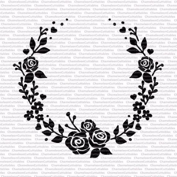 flora wreath hand drawn svg roses circle monogram
