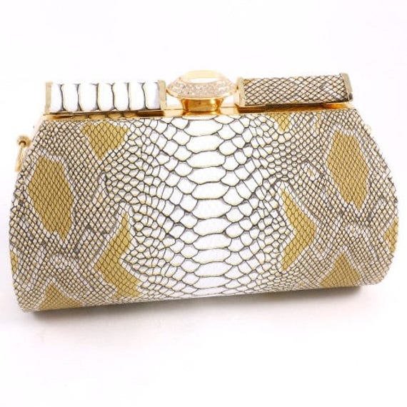 black and white snakeskin clutch bag