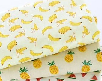 Super cute tropical fruit print pattern cotton fabric/ Pinapple Fabric/ banana fabric/watermelon fabric/fat quarter/ half meter