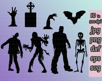 Halloween svg silhouette svg skeleton svg frankenstein pattern shirt mummy bat hand Halloween zombie svg file silhouette Studio dxf die cut