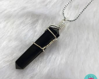 Black Tourmaline, Black Tourmaline necklace, Black Onyx, Tourmaline stone, Quartz necklace, Quartz crystal necklace, Black Tourmaline chain