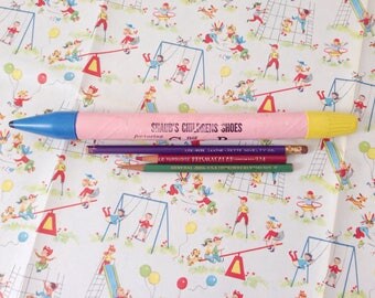 1950s stride rite children's shoes cardboard pencil tube with pencils / vintage promo / vintage giveaway / shaub's children's shoes