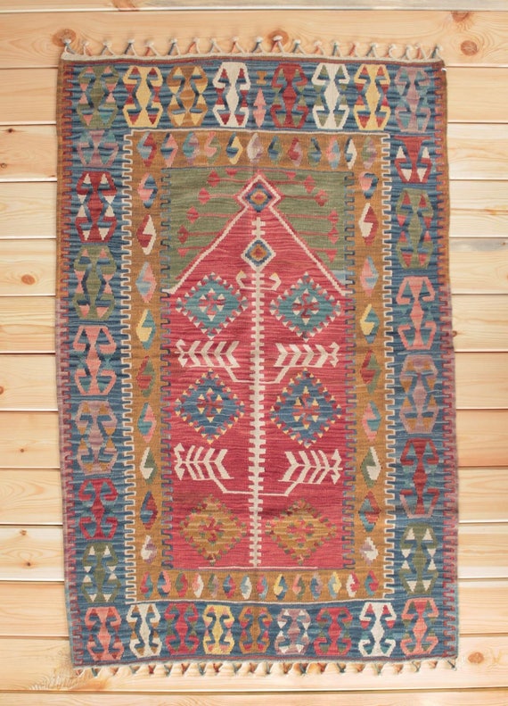Turkish Rug Turkish Kilim 3.70 x 5.64 ft Kilim Ottoman Kitchen