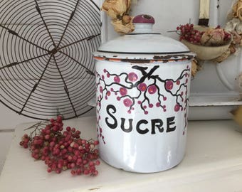 Antique storage jar "Sucre", enamel, shabby