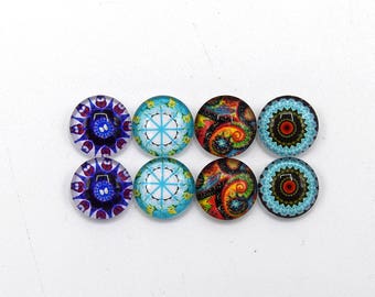 8 cabochons round glass mixte12mm series 1 "6"