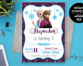 Frozen Birthday Invitation Printable, Frozen Invitation, Frozen Birthday Party Invites. Elsa Anna Invitation, Instant Download