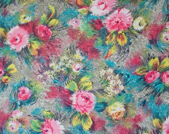 vintage 1950s abstract floral sprays print dress fabric