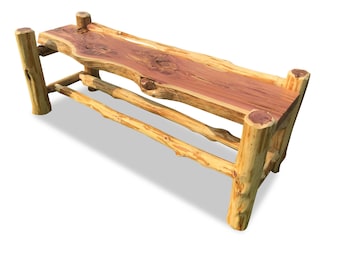 Live Edge Slab Log Bench, Real Cedar Rustic Wood Bench, Raw Edge Unique Slab Top Bench, Rustic Bench, Reclaimed Bench, Reclaimed Table