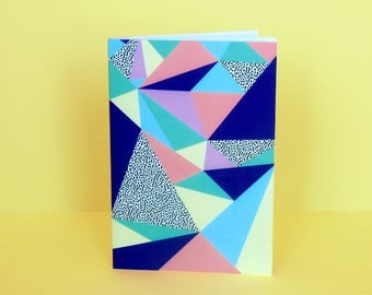 Notebook with geometric patterns, Memphis patterns, "Babel" 11,5 x 17 cm, 60 sheets, handmade in France